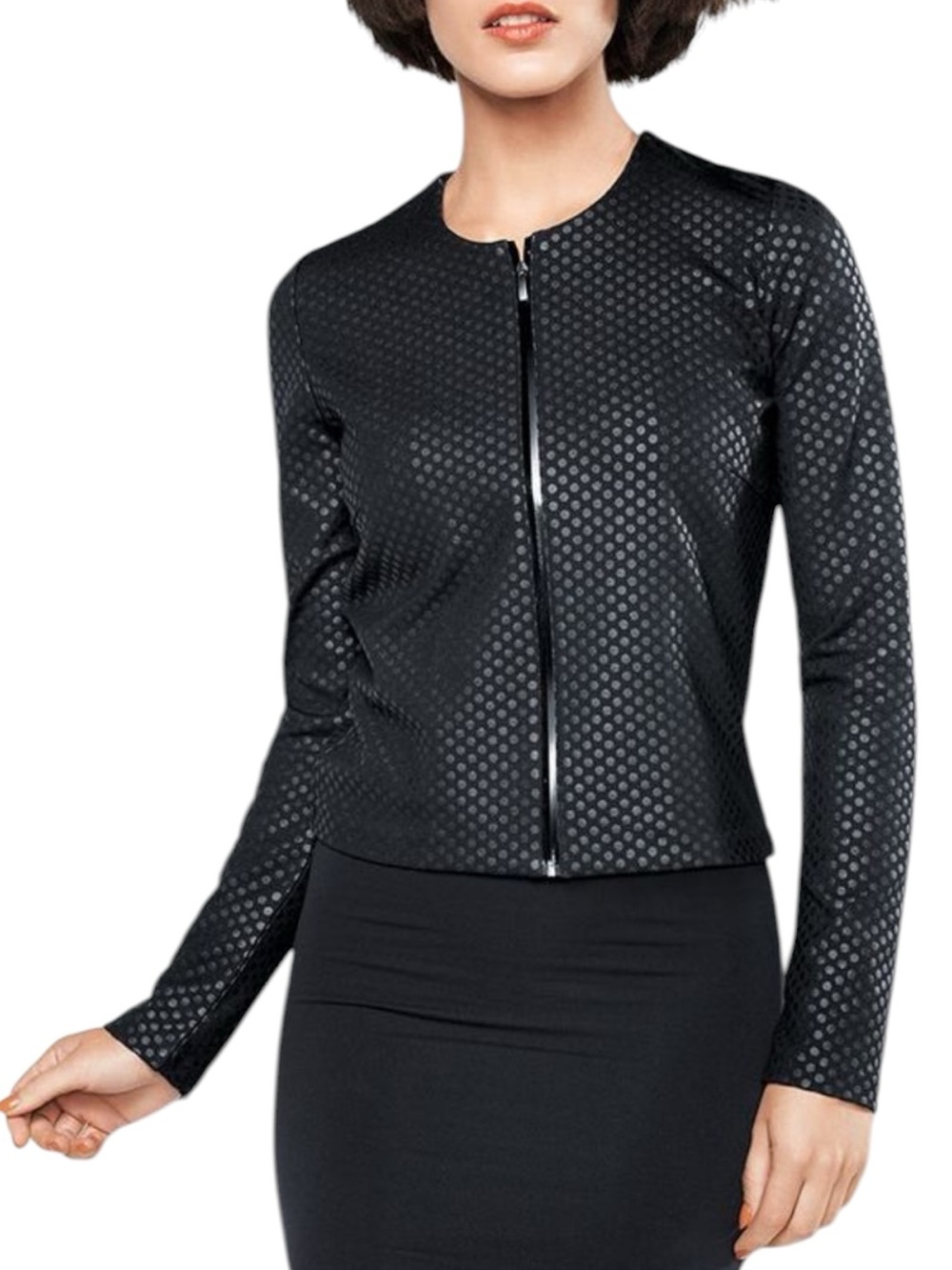 Wolford Fabienne Cardigan Black Gloss Polka Dot Zip Jacket EU 38 US 8 Women’s